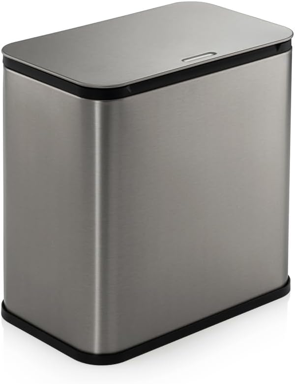 RedFactor Stainless Steel Hanging Trash Can with Lid and Inner Bucket – Slim 1.3 Gallon Odor-Free Compost Bin for Kitchen Cabinet, Countertop, Under Sink, or Bathroom (Metallic Gray)