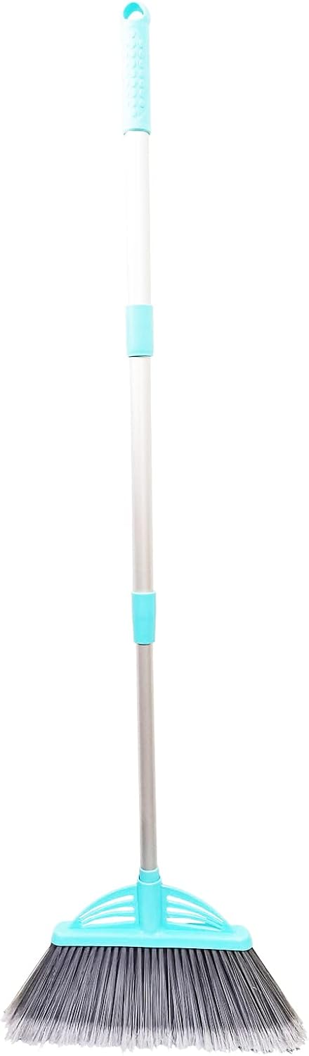 Three-Section Telescopic Aluminum Alloy Rod Long-Handled Broom (Light Blue)