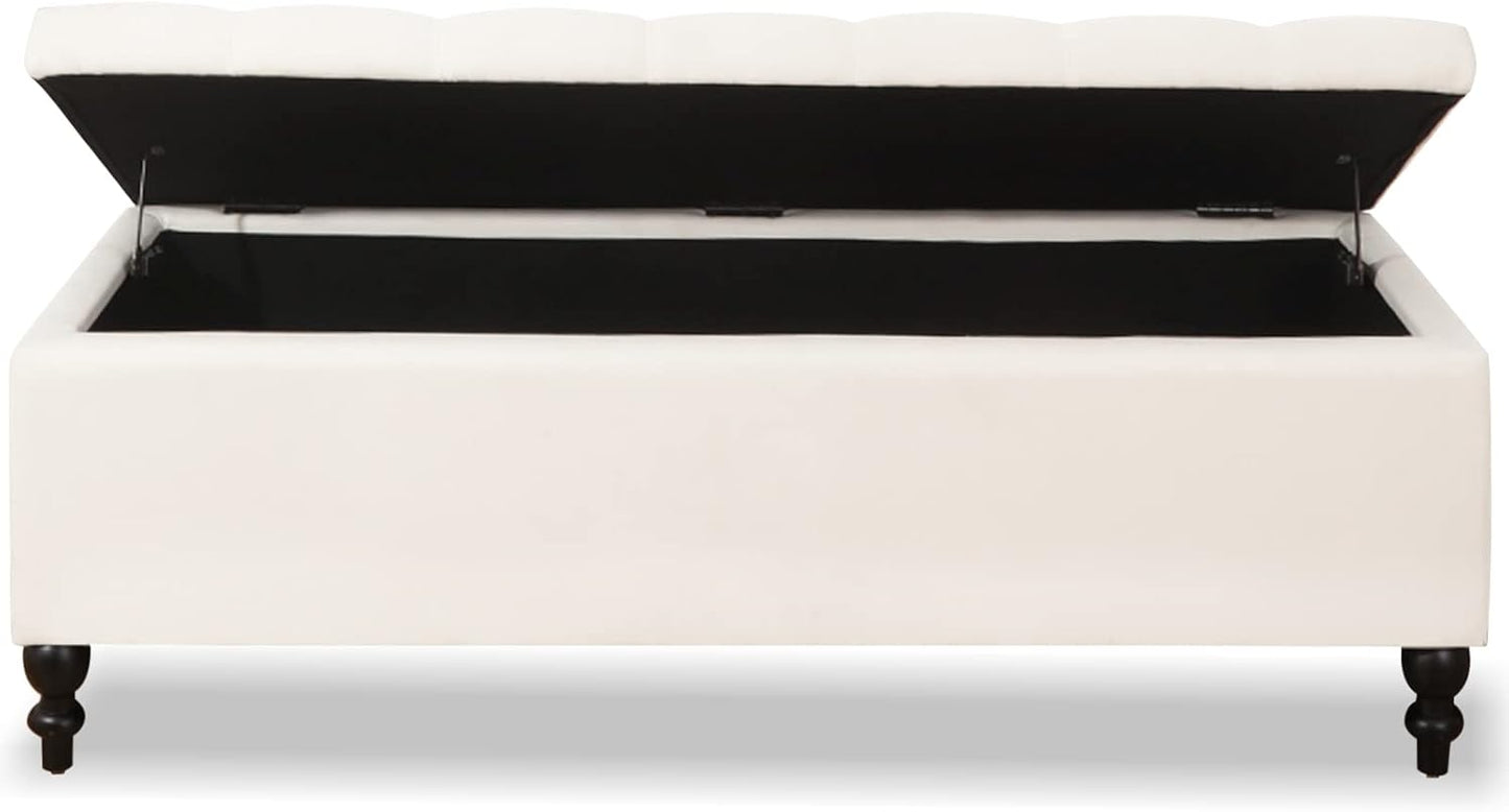 Storage Ottoman 50.2 Inches Upholstered Fabric Storage Ottoman Bench，Button Tufted Ottoman with Storage for Living Room，Bedroom End of Bed Bench Withstands 304lbs (Ivory)