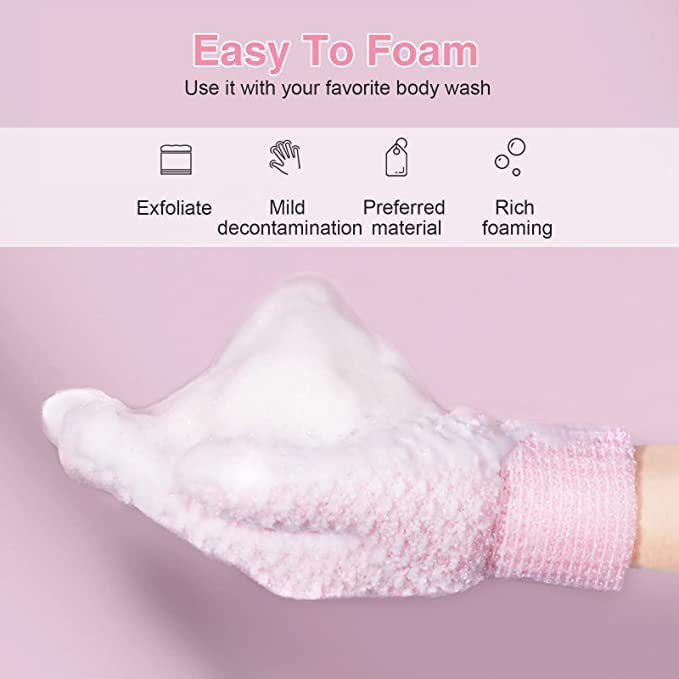Yiclick Heavy Exfoliating Gloves, Exfoliating Body Scrubber for Bath Shower Exfoliation, Body Scrub Exfoliator for Dead Skin Remover, Exfoliate Sponge Loofah Washcloth Mitt Men Women (4Pink)