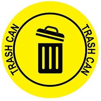 "Trash Can" Durable Laminated Vinyl Floor Sign- Sign by Graphical Warehouse- 5S Safety and Security Signage, Visual Communication Tool (30", Yellow/Black)
