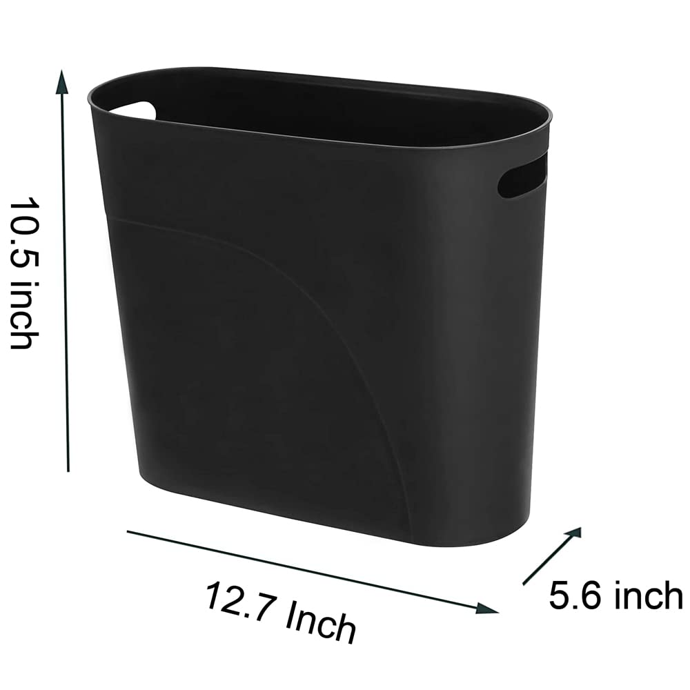 Small Trash Can Plastic Bathroom Wastebasket 3.2 Gallon Slim Garbage Container Bin with Handle for Home Kitchen Bathroom Bedroom Office, 2 Pack (Black)