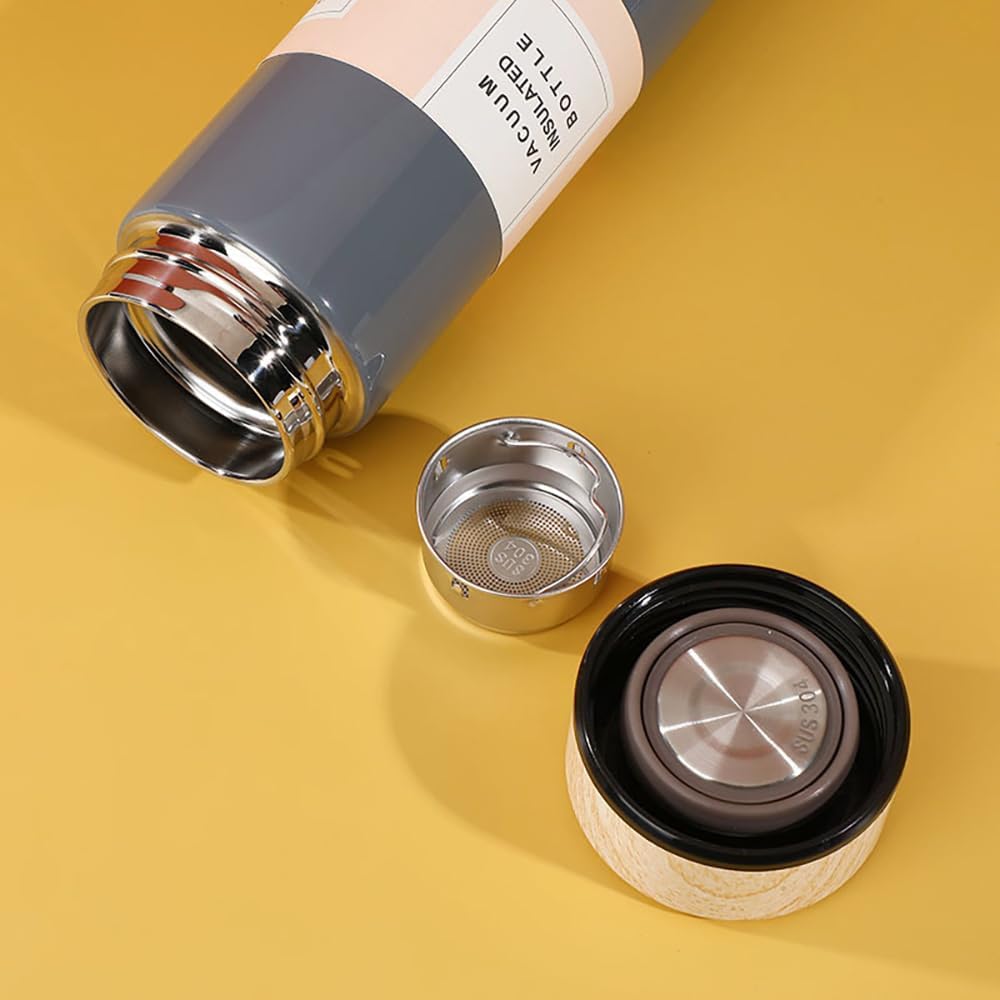 15oz Water Bottle Stainless Steel Thermos Flask - Insulated Vacuum, Leak Proof, Keeps Drinks Hot/Cold - Ideal for Coffee, Tea, Water - Grey