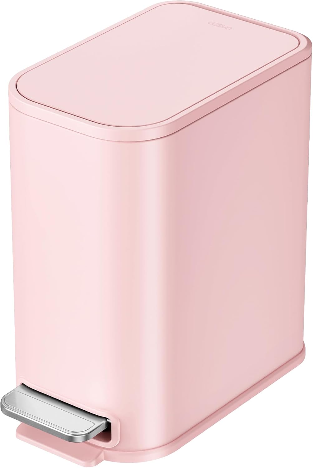Cesun Small Bathroom Trash Can with Lid Soft Close, Step Pedal, 5 Liter / 1.3 Gallon Stainless Steel Garbage Can with Removable Inner Bucket, Waste Basket for Bathroom, Bedroom (Pink)