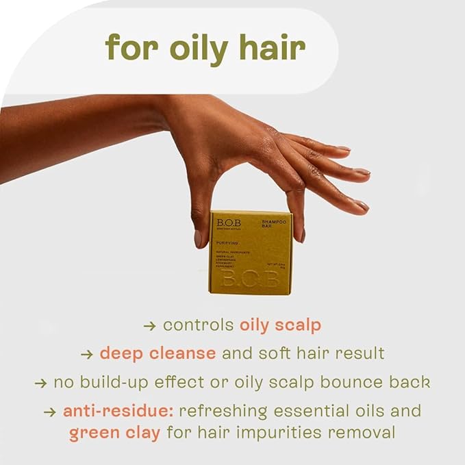 Purifying Shampoo Bar for Oily Hair (6.7oz) | Green Clay & Rosemary | Vegan, Sulfate-Free, Eco-Friendly | Plastic-Free Hair Care