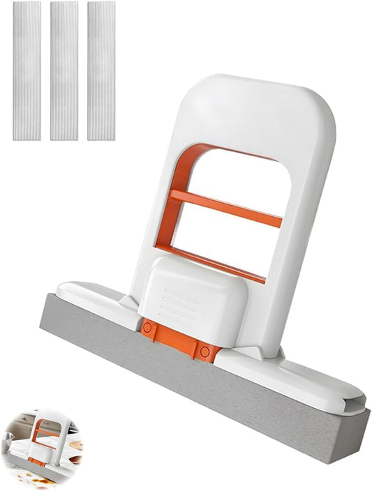 Mini Foldable Desktop Mop, Mini Mop for Small Spaces, Portable Cleaning Sponge Mop for Bathroom, Kitchen, Countertops, Glass, Tile - Wet/Dry Use with One-Hand Squeeze Handle & Replaceable Head (White)