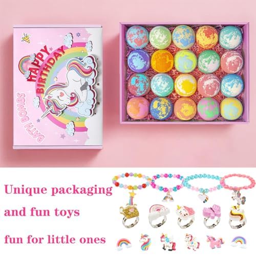 Kims Cosiart Unicorn Bath Bombs for Girls & Kids, 20 Pack Gift Set with Handmade Bath Bombs for Girls, Surprise Inside, Birthday & Christmas Gifts, Pink