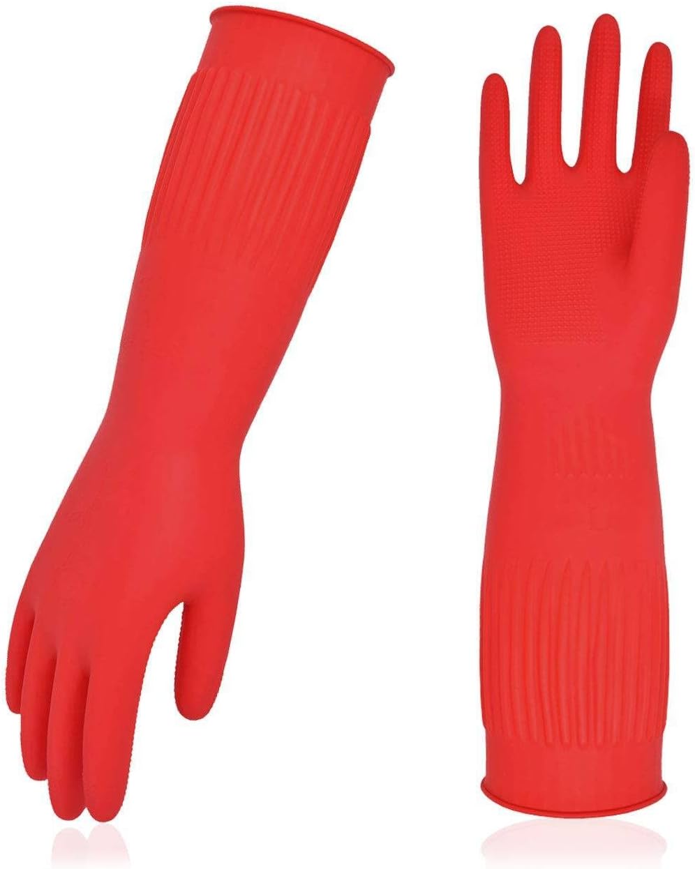 Vgo... 1-Pair Dishwashing Gloves, Reusable Household Gloves, Kitchen Gloves, Long Sleeve, Thick Latex, Cleaning, Washing, Working, Painting, Gardening, Pet Care (Size M,Red, RB2143)