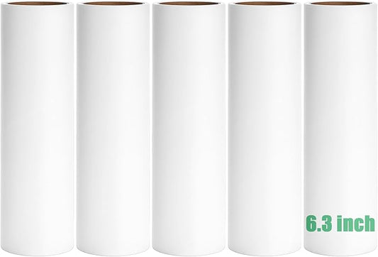 6.3 inch Lint Roller Refills Only, Extra Sticky Lint Remover Refills for Pet Hair Sticky Roller Refill Adhesive Tape Easy Peel 60 Sheets per Roll, Pack of 5, Total 300 Sheets (6.3'' Wide)