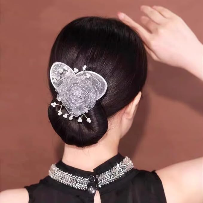 2PCS Hand Embroidered Flower Ball Hair Clip, Hair Bun Roller and Twister for Long Hair, Lazy Curler Hair Accessories for Women (6pcs)