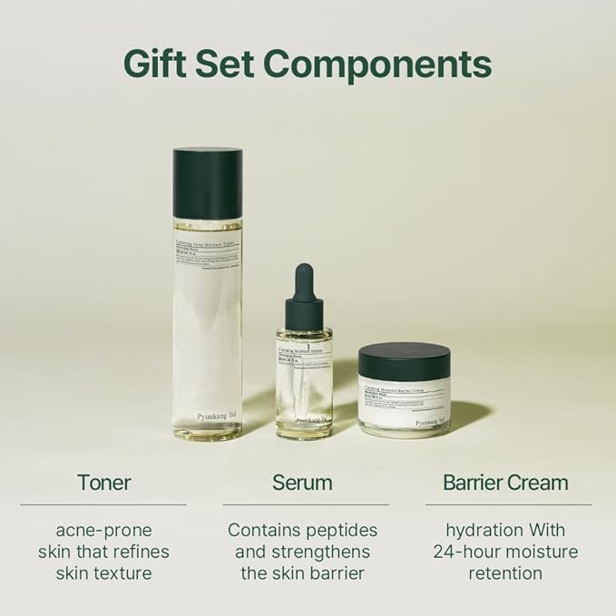 Pyunkang Yul PKY Calming Trial Gift Set Instantly Calms Sensitive Skin, Exfoliating Toner, Soothing Serum, and Facial Skin Hydrating Cream, Vegan, Korean Skincare (3-item set)