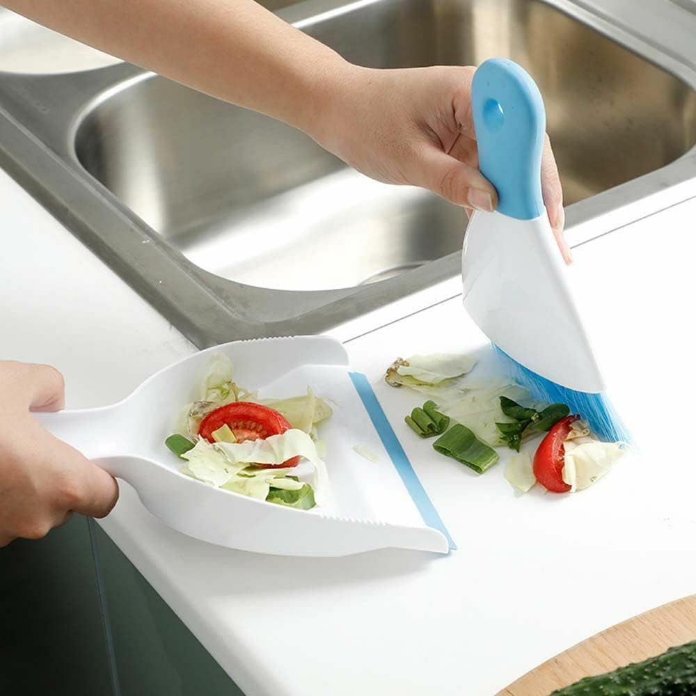 Dust pan Broom Brush Dustpan - Small Broom and Dustpan Set,Mini Broom and Dustpan,Small Dustpan and Brush Set for Home Cleaning, Sofa, Desk, Guinea Pig Cage, Cat Litter etc.（Light Blue）