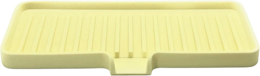 Happitasa Silicone Soap Dish Tray and Sponge Holder with Drain Chute | Bathroom and Kitchen Sink Organizer Caddy (Pale Yellow, 9"x3.5", 5.6 Ounces)