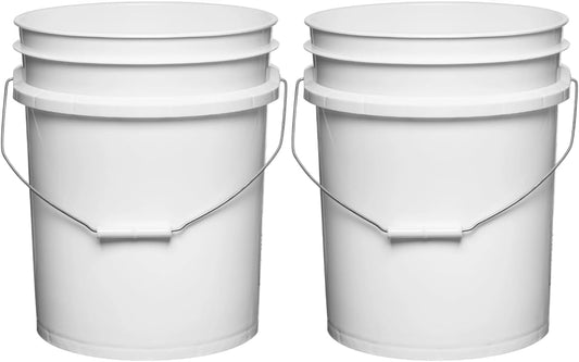 House Naturals 5 Gallon Premium HPDE Plastic Bucket - Made in USA Food Grade Storage Container, BPA Free All Purpose Pail (2, White)