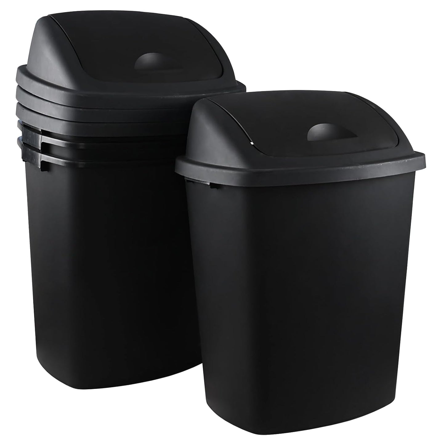 Zopnny 4-Pack 18 Gallon Tall Kitchen Swing Top Garbage Can, Plastic Swing Top Lid Trash Can, Black