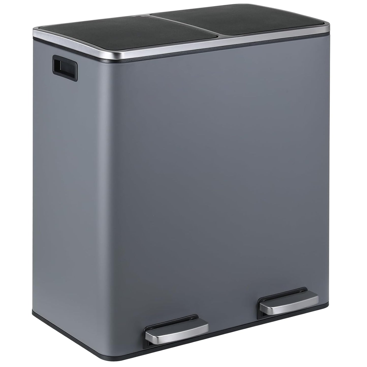 16 Gallon Rectangular Stainless Steel Trash Can, Dual Compartment Garbage Bin with Recycling Combo, Metal Dustbin Lid, Removable Liner, Indoor Hands Free Waste Bucket for Kitchen Home