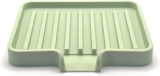 Happitasa Silicone Soap Dish Tray and Sponge Holder with Drain Chute, Pack of 2 | Bathroom and Kitchen Sink Organizer Caddy (Pistachio, 5.2"x4", 7.2 Ounces)