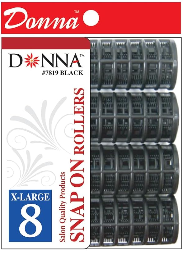 DONNA Snap on Rollers Foam Hair Rollers Curlers Hair Clips for Hairdressing Styling Heatless 1.125"(D) LARGE BLACK 8PCS