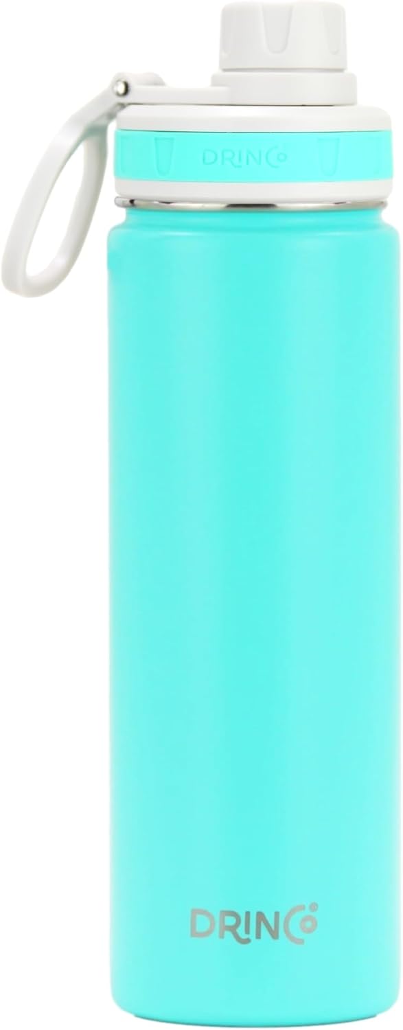 DRINCO Stainless Steel Water Bottle Spout Lid Vacuum Insulated Double Wall Water Bottle Wide Mouth (40oz 32oz 22oz 18oz 14oz) Leak Proof Keep Cold Sport Camping Hiking (22 oz, 22oz Teal)