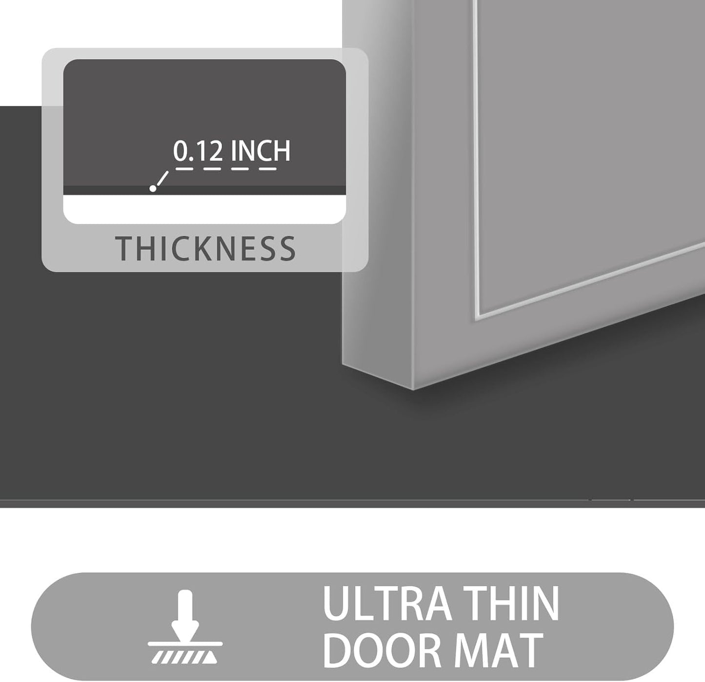 Ultra Thin Door Mat Indoor Entrance, 1/10 in Thin Door Mats for Inside Entry, Non-Slip Rubber Backing Washable Doormat, Fade Resistant, Absorbent, Low Profile Dirt Trapper, 24''X16'', Dark Grey