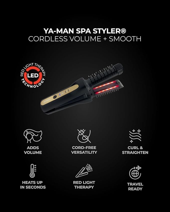 YA-MAN Spa Styler Kit: Hair Goals — Volume & Lift | Cordless Heated Brush + Moisture Repair Oil Set | J-Beauty Hair Kit for Shine, Smoothness & Lift