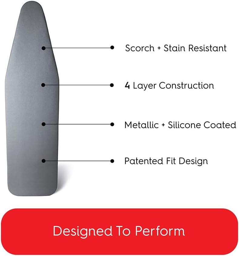 TIVIT Ironing Board Cover 19 x 55, Made in Italy. Pro Grip Pad Covers w/3 Fastener Straps & Pull Bungee Cord - Durable Scorch & Stain Resistant Padded Layers, Heat Reflective AlumiTek PRO Top Coat