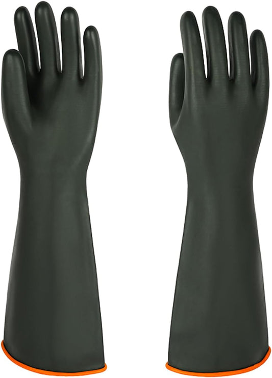 North Tower Heavy-Duty Latex Chemical Resistant Gloves - Reusable Long Rubber Dishwashing Gloves with Forearm Protection for Men - Waterproof, Industrial Safety Gear,18“，1 Pair