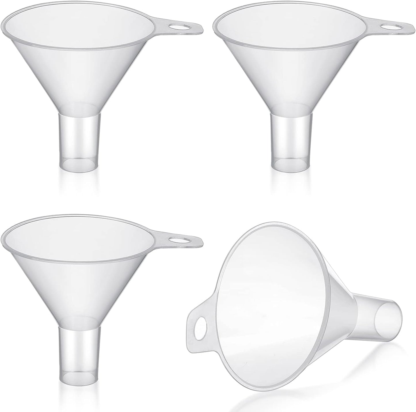 4 Packs Small Plastic Funnel for Filling Small Bottles 2.56 Inch Clear Wide Mouth Plastic Funnel for Filling Water Powder Essential Oils Perfumes Kitchen Bath Garage Use