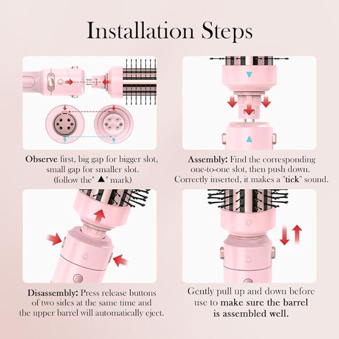 FARERY 1/1.25/1.5 inch Rotating Curling Iron Curling Brush Set, Automatic Curling Iron Heated Round Brush for Long Hair, Create Gorgeous Curls & Waves, Adjustable Temperature 300-410℉, Auto Shut-Off