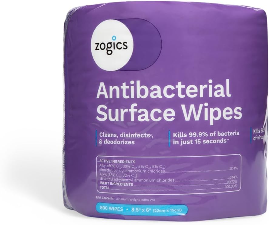 Zogics Antibacterial Wipes – Disinfecting Wipes for Sanitizing and Cleaning Surfaces and Equipment, EPA Registered Antibacterial Cleaning Wipes (3,200 Count – 4 Rolls of 800 Wipes)