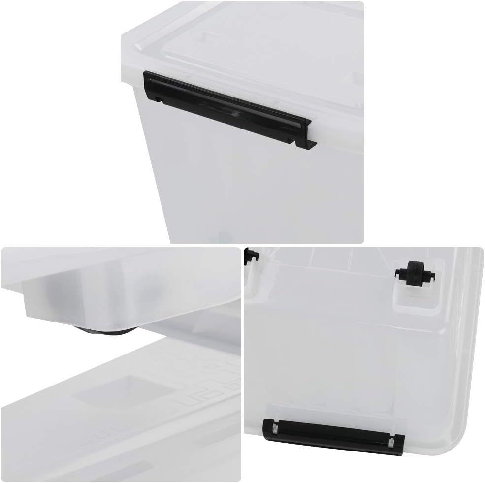 30 L Clear Plastic Storage Box with Wheels, 4-Pack Clear Plastic Storage Latch Bin