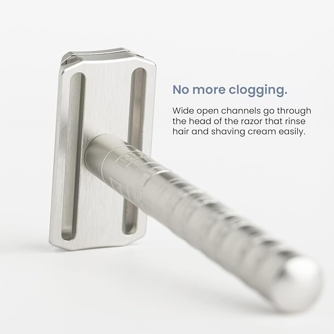 Henson Shaving Razor - Aluminum Double Edge Safety Razor with 5 Spare Blades - 30° Angled Precision With Superior Blade Rigidity- Reusable Single Blade Razors For Men and Women - Mild Aggression