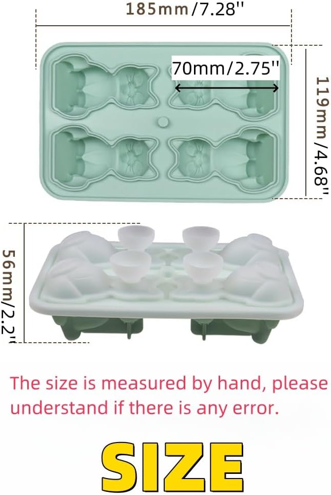 Cute 3D Cat Silicone Ice Cube Tray Mold Cartoon Animal Ice Box BPA-Free (Grey)