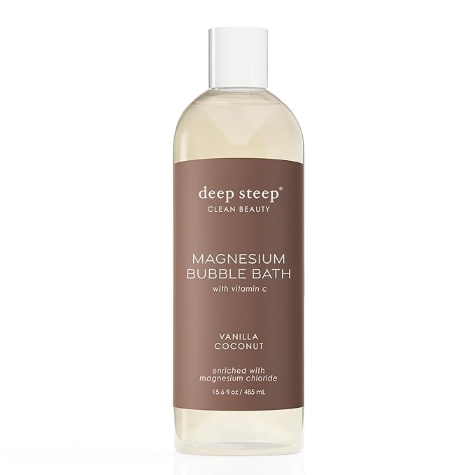 Deep Steep Magnesium Bubble Bath, 15.6 oz – Foaming Soak with Magnesium, Coconut Oil, Aloe, Vitamin C, Shea Butter & Argan Oil – Vegan, Clean Beauty for Stress & Sleep (Vanilla Coconut)