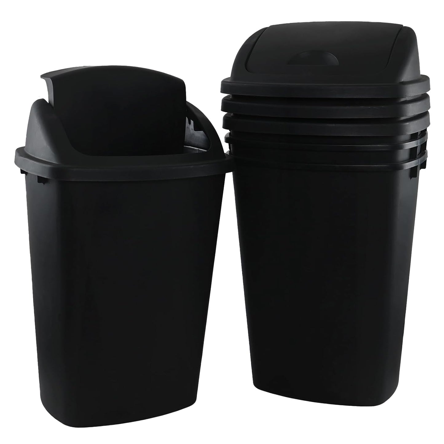 Zopnny 4-Pack Lidded Trash Can, 13 Gallon Black Plastic Garbage Bin with Lid for Office, Bedroom, Bathroom