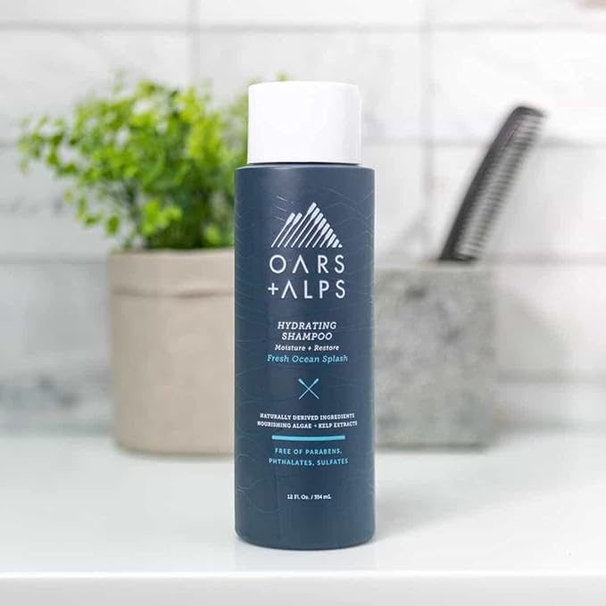 Oars + Alps Men's Sulfate Free Hydrating Hair Shampoo, Shampoo for Men & Women Infused with Kelp & Algae Extracts, Moisturizing Formula, Paraben & Sulfate Free, Fresh Ocean Splash Scent, 1pk, 13.5oz