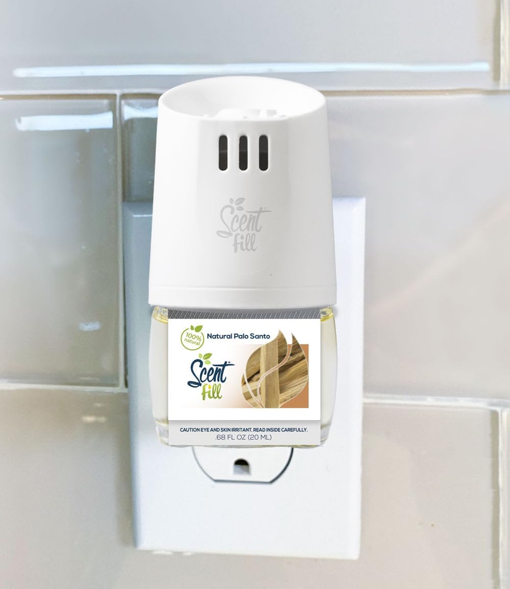 Scent Fill 100% Natural Palo Santo Plug in Air Freshener, Scented Oil Refills, 2 Refills + Diffuser