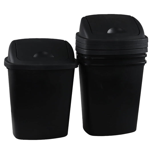 4 Pack 8 Gallon Medium Trash Can with Lid, Plastic Swing Top Garbage Can, Black Waste Bin Waste Basket for Bathroom, Kitchen, Bedroom, Office, College