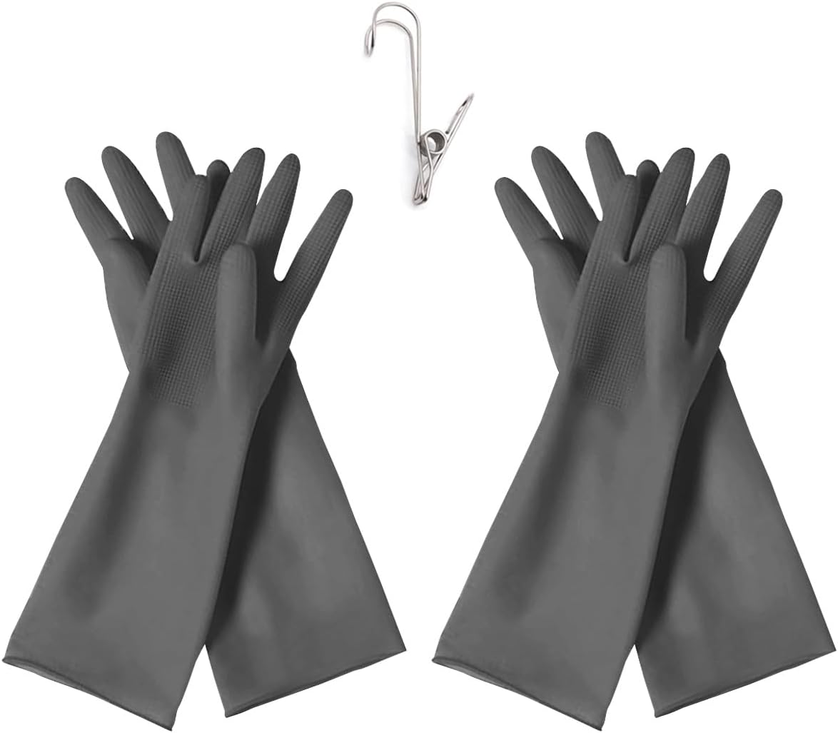HOMSSEM Dishwashing Gloves - 2 Pairs Premium Rubber Gloves for Cleaning - Urban Gray, Green, Blue