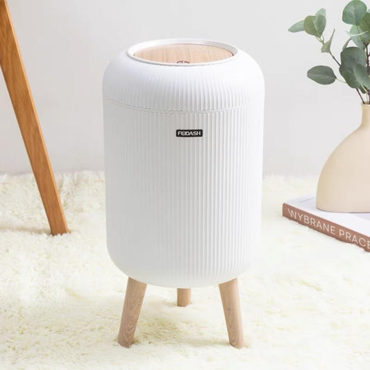 Bedroom Trash Can with Lid,3 Gallon / 11L Garbage Can with Pop-Up Lid, Small Trash Cans Plastic Waste Basket with Removable Legs for Bathroom, Kitchen, Bedroom, Office-White