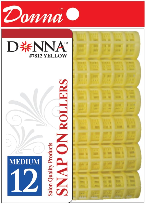 DONNA Snap on Foam Rollers Hair Curlers and Clips for Hairdressing and Heatless Styling - 3/4(D) MEDIUM 12PCS