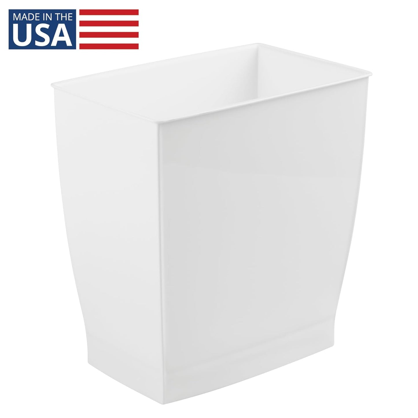 iDesign,Plastic Spa Rectangular Trash, Waste Basket Garbage Can for Bathroom, Bedroom, Home Office, Dorm, College, 2.5 Gallon, White