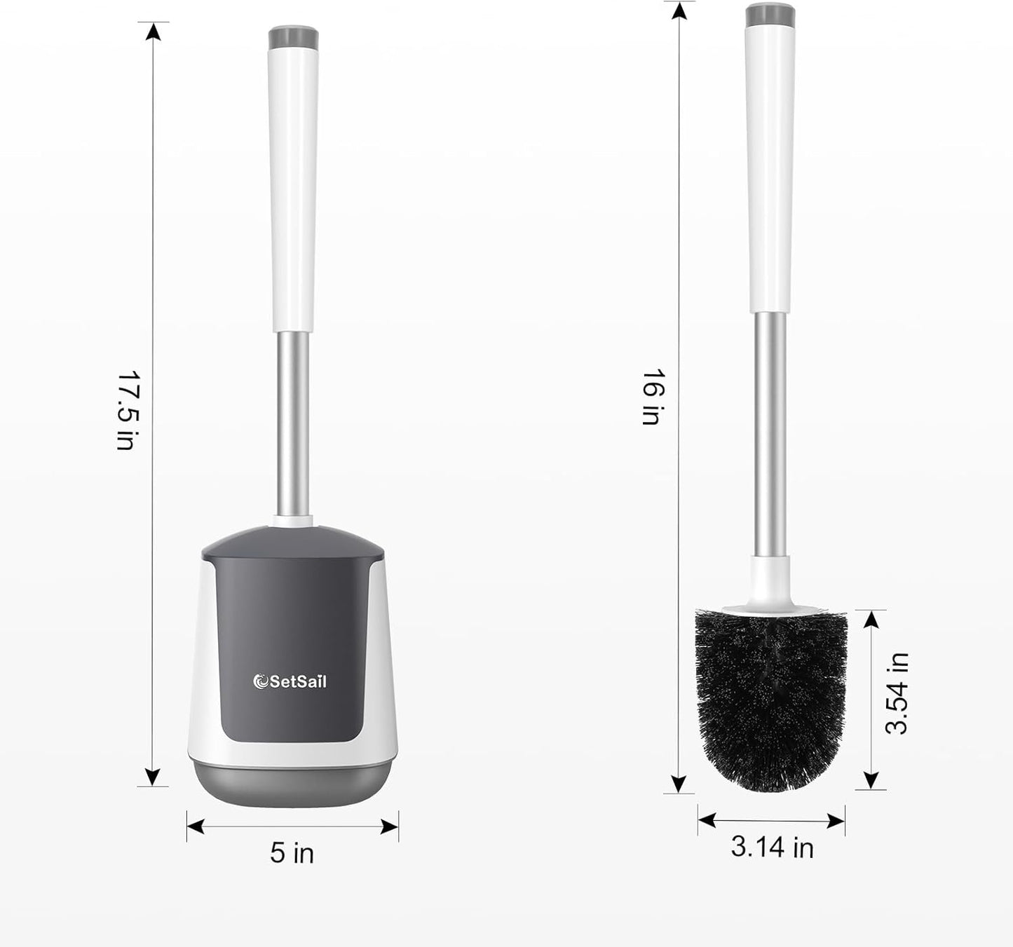 SetSail Toilet Brush 4 Pack Toilet Bowl Brush and Holder Toilet Cleaner Brush with Nylon Bristles Ventilated Toilet Brushes for Bathroom with Holder for Toilet Scrubber Cleaning, White & Grey