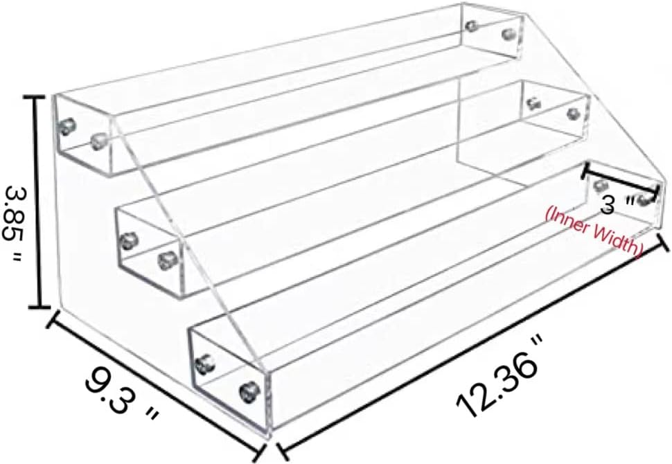 PMMASTO Widen Tiered Spice Rack, Seasoning Organizer, Clear Acrylic Vertical Shelves Can Organizer for Countertop, Cabinet, Pantry, Kitchen Organization and Storage - 3 Tier