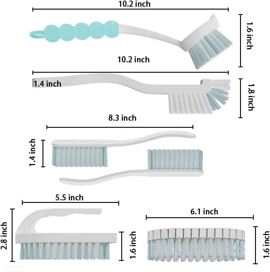 6 PCS Cleaning Brush, Scrub Brush Set for Kitchen and Bathroom Household Use with Various Brushes for Cleaning Dishes, Tiles, Corners and Floors Sky Blue