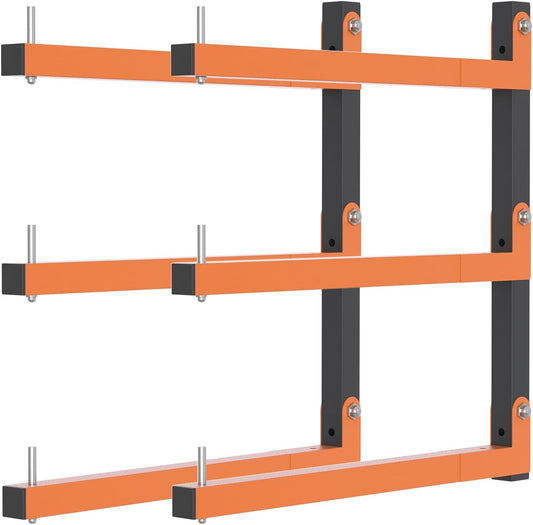 2 Pack Lumber Storage Rack, Wall Mount Wood Storage Racks, Heavy Duty 3-Level System Lumber Metal Racks, 360 LBS Sturdy Garage Wood Organizer, Indoor and Outdoor