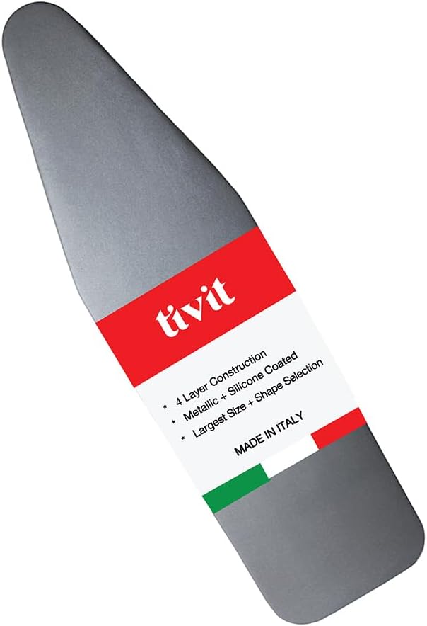TIVIT Ironing Board Cover 20 x 60, Made in Italy. Pro Grip Pad Covers w/3 Fastener Straps & Pull Bungee Cord - Durable Scorch & Stain Resistant Padded Layers, Heat Reflective AlumiTek PRO Top Coat