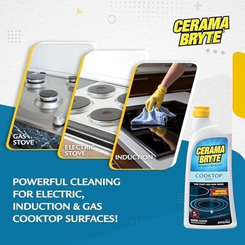 Cerama Bryte Glass Cooktop Cleaner Bundle with 10 Cleaning Pads for Removal of Tough Stains, Stovetop Cleaner for Glass - Ceramic Surfaces, 18 Ounces, 11 Piece