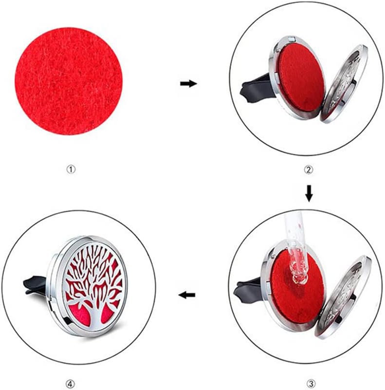 2Psc Black Car Aromatherapy Essential Oil Diffuser Locket Tree of Life Pattern Stainless Steel Car Air Fresheners Vent Clips Decorative