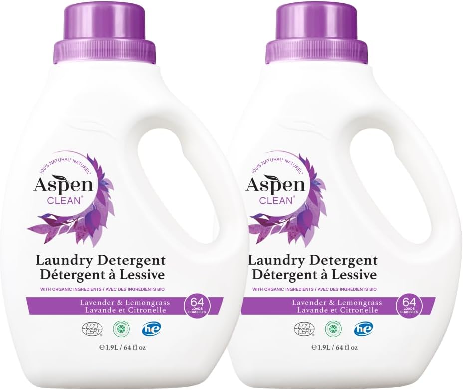 AspenClean Natural Laundry Detergent Lavender & Lemongrass - 100% Natural, Organic, HE Liquid Laundry Detergent - Vegan, Cruelty-Free, Biodegradable - Safe for Babies, Pets & Kids - EWG Certified (2